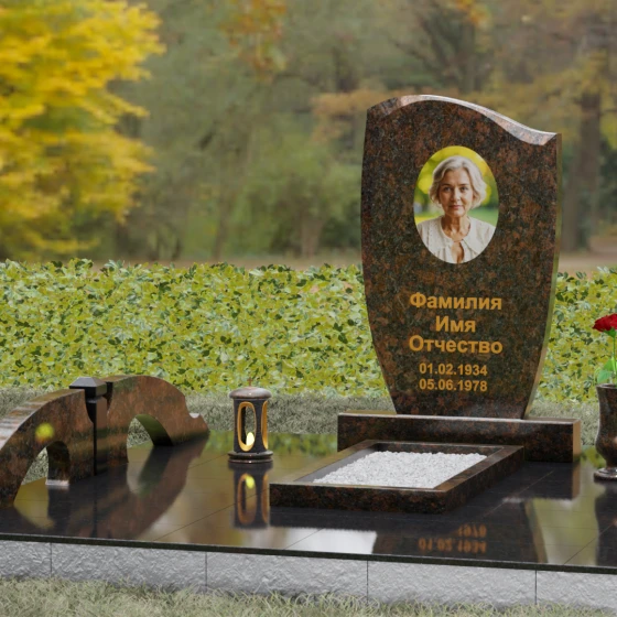 Гранитный вертикальный памятник без креста в Мурманске, гранит Дымовский, вид 4