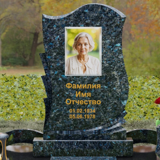 Вертикальная стела из Гранита с каскадной резьбой, гранит Блю Перл