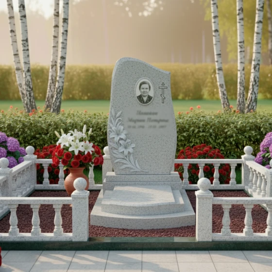 Элитный гранитный памятник с крестом в Мурманске, гранит Мансуровский