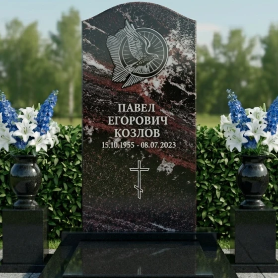 Памятник с парящим голубем и аркой, гранит амфиболит, в Якутске