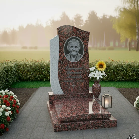 Мемориальный комплекс с волнистой стелой, гранит Лезниковский