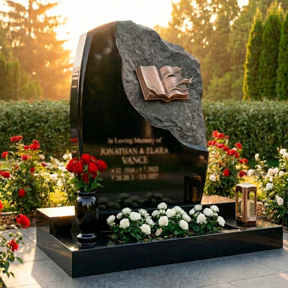 Элитный комбинированный памятник для двоих во Владивостоке, гранит Габбро-диабаз