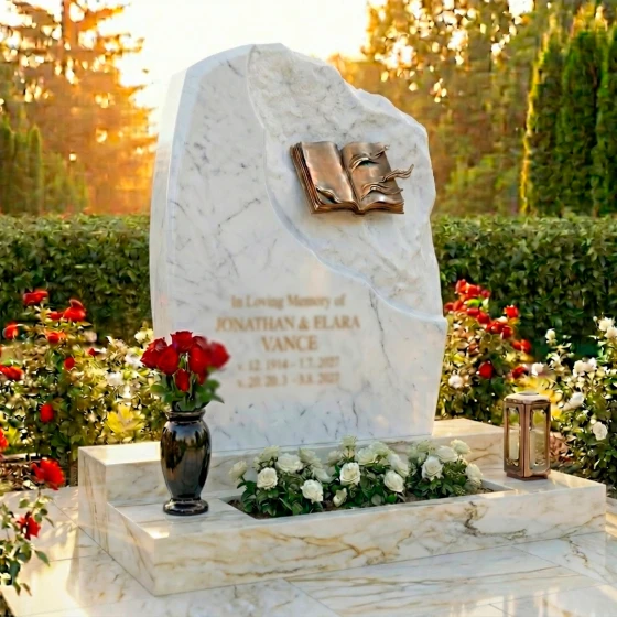 Элитный комбинированный памятник для двоих во Владивостоке, мрамор Тассос