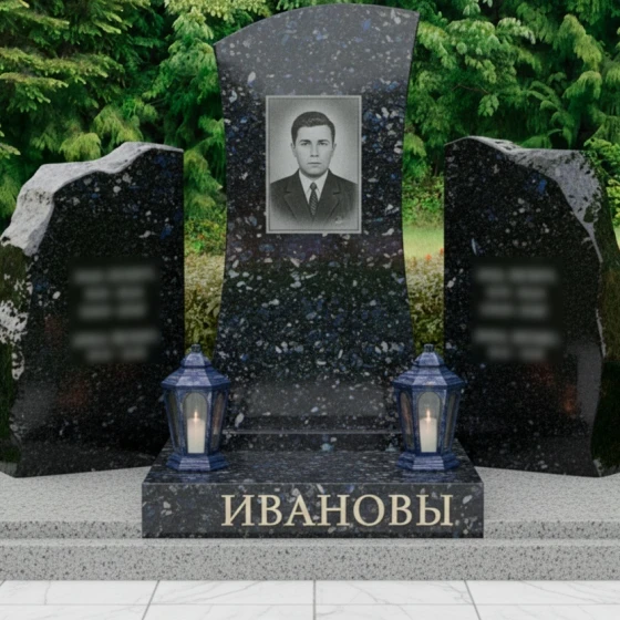 Православный гранитный памятник с крестом на двоих во Владивостоке, гранит Блю Перл
