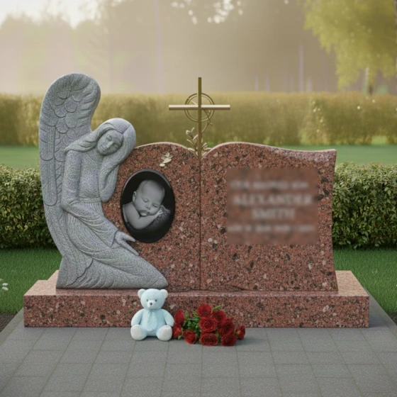 Гранитный горизонтальный православный памятник в Альметьевске, гранит Лезниковский