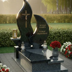Православный вертикальный гранитный памятник с крестом - ПН239