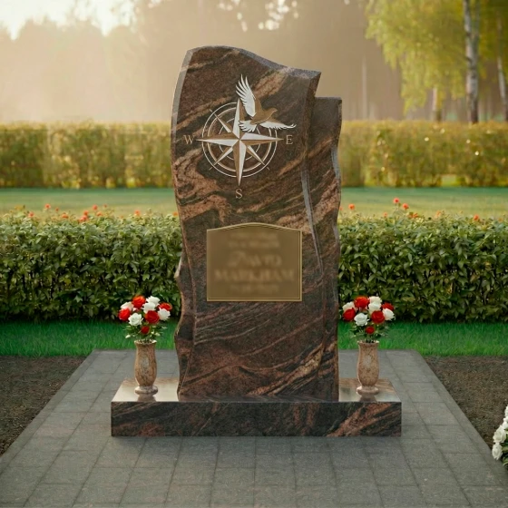 Комбинированный памятник с компасом и голубем, гранит Дымовский