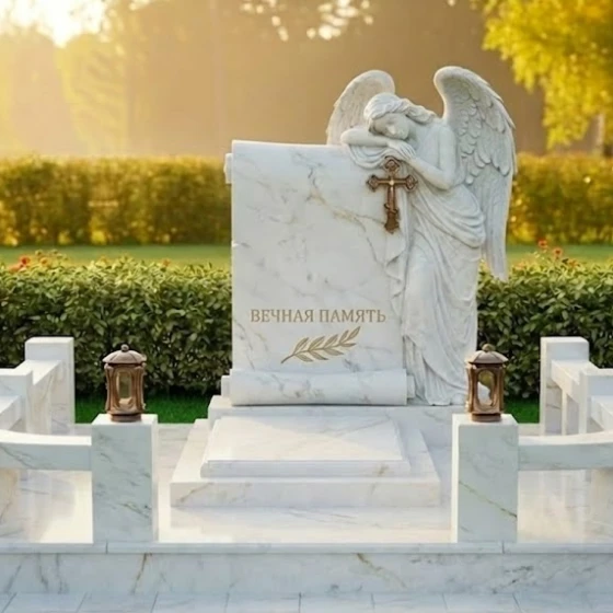 Памятник с барельефом скорбящего ангела, мрамор Тассос