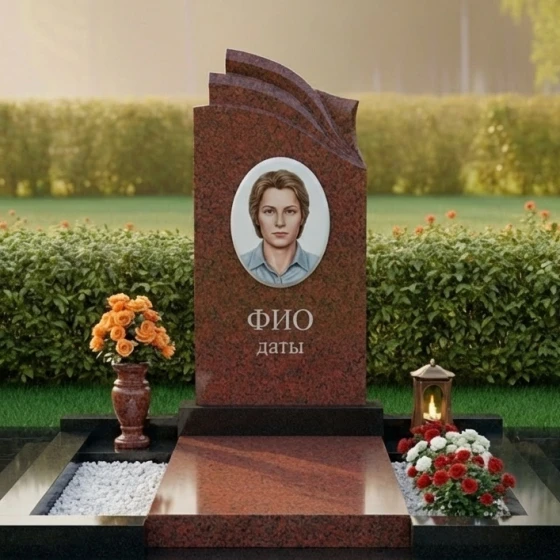 Ритуальное изделие с волнообразной стелой, гранит Лезниковский