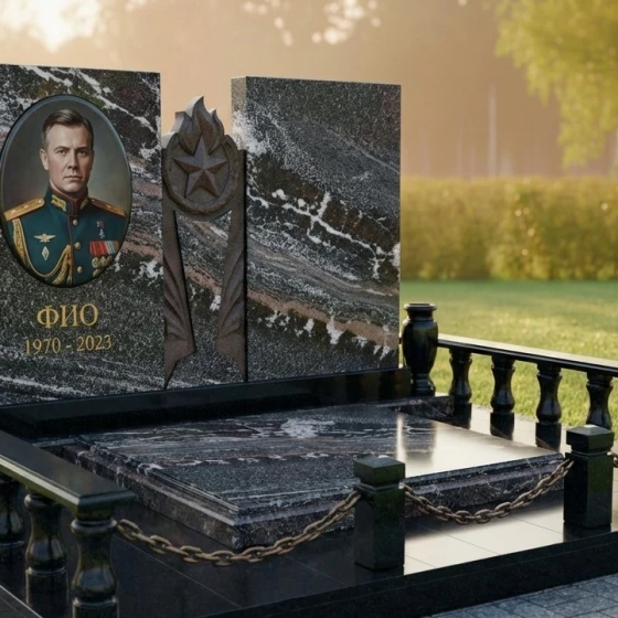 Элитный Гранитный горизонтальный памятник в Салехарде, гранит амфиболит