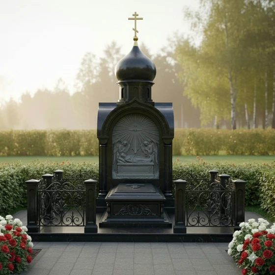 Вертикальный гранитный памятник для православных в Ставрополе, гранит амфиболит