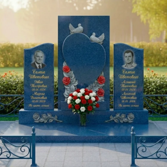 Гранитный светский памятник на двоих в Барнауле, гранит Блю Перл