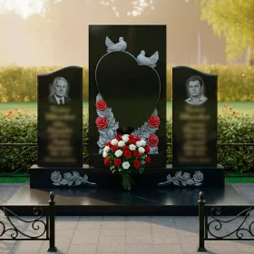 Гранитный светский памятник вертикальный на двоих - ПН642