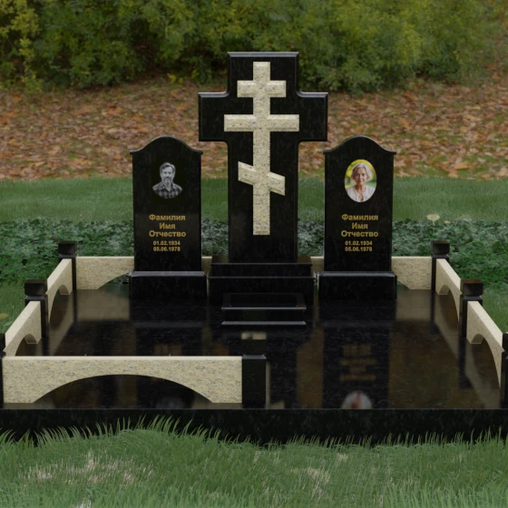 Вертикальный православный памятник на двоих в Барнауле, гранит Габбро-диабаз