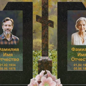Горизонтальный памятник из гранита и стекла на двоих - П246