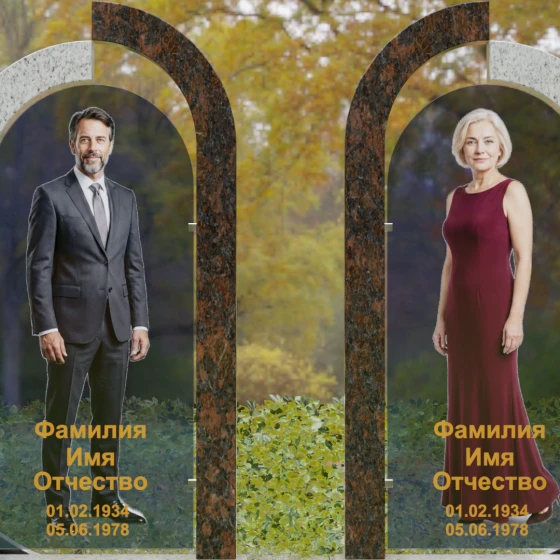 Вертикальный Светский памятник со стеклом для двоих во Владивостоке, гранит Мансуровский