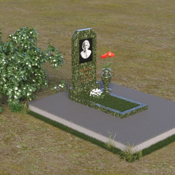 Светский вертикальный памятник из гранита и мрамора в Томске, гранит Балтик грин, вид 2