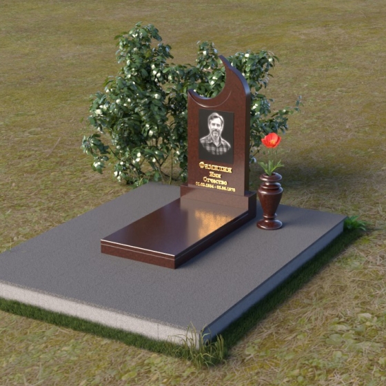 Фигурный вертикальный памятник с асимметричной дугой, гранит Лезниковский