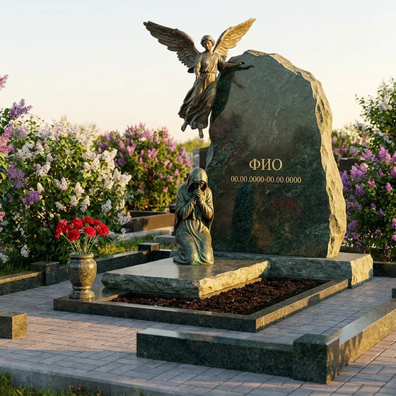 Памятник из бронзы в виде скалы с ангелом