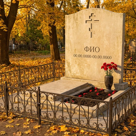 Памятник из светлого известняка в виде скалы с крестом