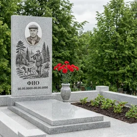 Гранитный памятник охотнику с кабаном