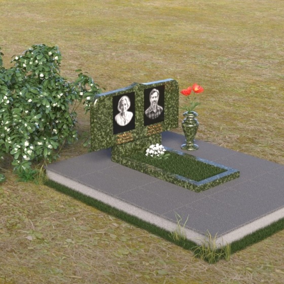 Фигурный монумент с гравировкой мака, гранит Балтик грин, вид 2, в Якутске
