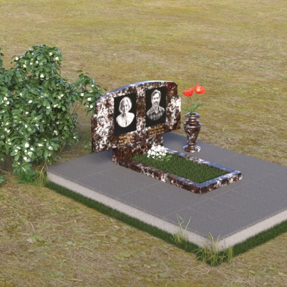 Фигурный горизонтальный памятник с волнообразными очертаниями, гранит амфиболит, вид 2
