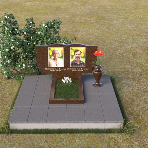 Гранитный памятник для двух захоронений горизонтальный в Барнауле, гранит Дымовский, вид 3