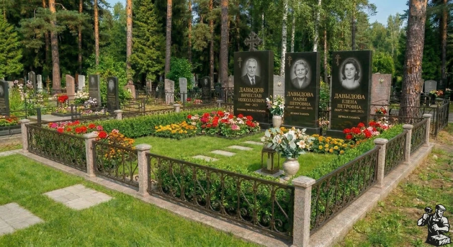 semejnyj-memorial-iz-chernogo-granita-tri-stely