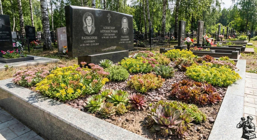 granite-tombstone-succulent-flowerbed-cemetery