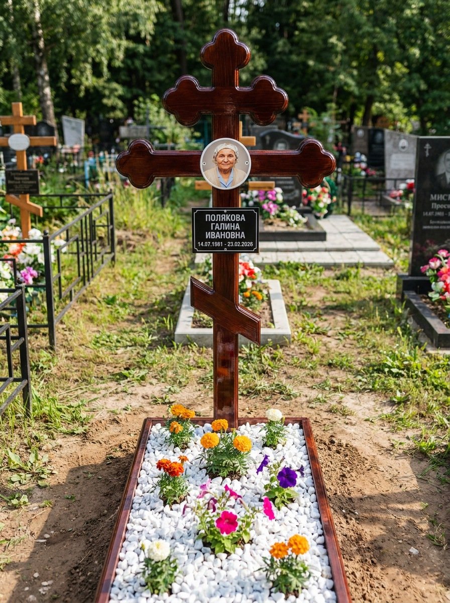 Портрет на памятнике в Ижевске — Цветной портрет на овале 130×180 мм — на деревянный крест