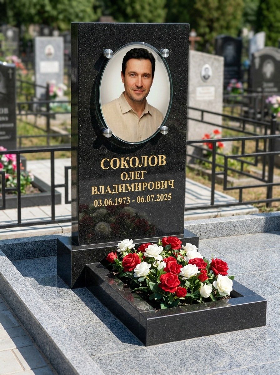 Портрет на памятнике в Ижевске — Овал на стекле — на держателях над камнем